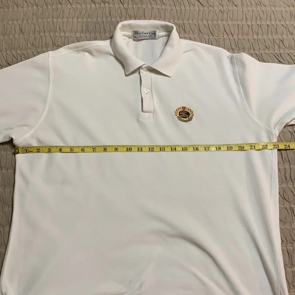 VTG Burberrys Men’s Crested White Polo Short Sleeve Shirt Classic Cotton XL